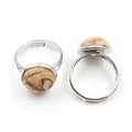Adjustable tiger eye stone open ring set with silver-plated minimalist round cabochon beads - Adjustable Open / Jasper
