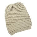 Close-up of beige knit beanie texture showing detailed high-quality fiber weaving pattern - One Size / Beige