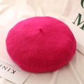Classic hot pink wool beret hat for women in a stylish pumpkin painter cap design - One Size / Plum Red
