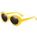 Stylish white oval sunglasses with thick frames and black lenses shown at a 45-degree angle - Yellow Frame Grey Lens