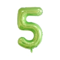 Close-up of a glossy green number 5 foil balloon with a metallic finish for birthdays - Number 5 / Green