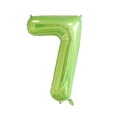 Detail view of a 40-inch green number 7 foil balloon with metallic finish on white background - Number 7 / Green