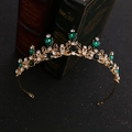 Vintage golden alloy crown with emerald crystals and sparkling diamonds for parties - Green Gemstone / Gold Green