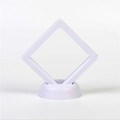 White square floating jewelry display box with clear PE film and round base stand - Without Base / 70*70*20mm / White
