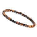 Macro shot of 4mm tiger eye stone beaded bracelet with natural brown silk luster texture - Tiger's Eye