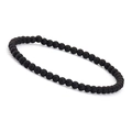Macro detail of 4mm matte black agate stone beads on a minimalist elastic bracelet - Matte Black Agate