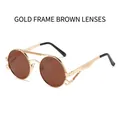 Gafas de sol steampunk redondas con montura de metal dorado y lentes marrones - Montura Dorada Lente Marrón