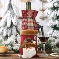 Plaid burlap Christmas wine bottle cover featuring Santa Claus applique and faux fur trim - Red Santa Claus Style