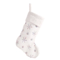 White faux rabbit fur Christmas stocking with iridescent sequin snowflake embroidery - White/Rainbow Sequin