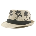 Cappello Fedora di paglia beige con stampa di palme nere e nastro per vacanze estive al mare - 58cm / Beige