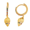 Golden shell hoop earrings with colorful zircon stones and spiral texture for women - Shell / Gold