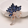 Floral brooch with navy blue crystals and rose gold petals on white ceramic - MM-BR-0493 Gold (Bow Flower)
