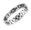 Polished silver magnetic titanium steel therapy bracelet with black stone inlay for men - Silver