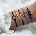 Set di 5 bracciali boho con ciondoli a bussola e perline a cuore nere per polso femminile - Set 5 Pezzi Oro Rosa Nero (Bussola Cuore)