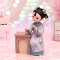 Traditional Chinese style resin girl figurine in reading pose with purple accents - Reading Style (060-10A)