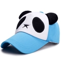 Sky blue and white panda baseball cap with 3D plush ears and embroidered cute panda face - Kids Adjustable Size 48-54CM / Cotton Style / Sky Blue