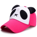 Cute panda baseball cap with 3D plush ears and bright rose red mesh back design - Kids Adjustable Size 48-54CM / Cotton Style / Rose Red