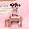 Retro Chinese court style resin girl figurine playing Guqin on a red stool - 1060-10 Playing Instrument Style