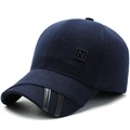 Navy wool baseball cap with 'N' embroidery and ear protection for middle-aged men - Adjustable / Navy Blue