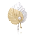 Elegant matte gold and silver leaf brooch with a white pearl and brushed metal finish - 0465-Two-tone Leaf Pearl