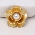 Golden flower brooch with textured matte metal finish and large white pearl accent - 0470-Gold Flower Pearl