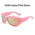Gafas de sol steampunk Y2K rosas con lentes de espejo y patillas geométricas anchas - Montura Rosa Espejo Rosa