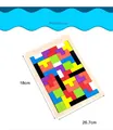 Detailed view of colorful wooden blocks in an intelligence puzzle with size measurements - Tetris Game Boy