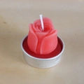 Red rose-shaped succulent candle in a round aluminum metal tray holder - Pink Rose Style (41)