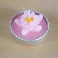 Pink lotus flower decorative tealight candle with yellow stamen in silver aluminum base - Pink Lotus with Yellow Pistil (43)