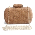 Handmade woven straw clutch bag with gold metal clasp and chain strap for summer - Coffee