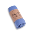 Sky blue cotton linen scarf for kids, neatly rolled with kraft paper band wrap - Denim Blue