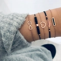 Set di 5 bracciali color oro rosa e nero con ciondoli a cuore e simbolo dell'infinito - Set da 5 pezzi / MS8078 Nero