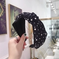 Black knotted headband with sparkling rhinestones and white pearls for women - Black