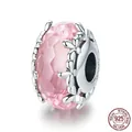 Pink faceted glass flower charm in 925 sterling silver for DIY charm bracelets - Pink Faceted Bead / Pink