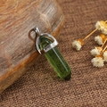 Polished green hexagonal crystal quartz pillar pendant necklace with silver metal clasp - Dark Green Crystal