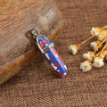 Hexagonal column pendant in red and blue spotted stone with silver metal clasp - Flower Turquoise