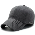 Dark grey men's wool blend winter baseball cap with ear flaps and side metal logo - Adjustable / Gray