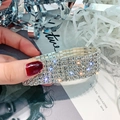 Lujoso brazalete multicapa plateado ancho con cinco filas de brillantes diamantes de imitación - Plata con Seis Filas de Diamantes