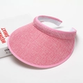 Pink open top sun hat for women featuring breathable woven texture and sweatband - Pink