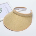 Beige woven wide brim open top sun hat with sweatband for outdoor beach travel - Beige