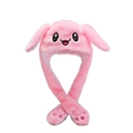 Pink plush rabbit hat with moving long ears and cute heart paw prints for kids - Pink Rabbit No Light