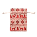 Linen Christmas drawstring gift bag with red reindeer and snowflake patterns - Red Snowflake Reindeer / 10*14cm