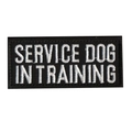 Black rectangular Service Dog In Training embroidered patch with white bold lettering - SERVICE DOG IN TRAINING (Black Border)