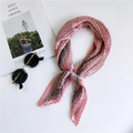 Pink pleated square scarf with black geometric pattern and stylish fashion accessories - 17 Pleated X-Willow Edge Pink