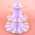 Three-tier purple and white striped paper cupcake stand with scalloped edges - Purple Lollipop
