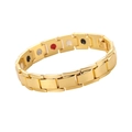 Detail shot of golden magnetic therapy bracelet with inset healing stones and links - Detachable Style / Detachable Gold