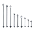 Set van 9 roestvrijstalen tongpiercings en oorknopjes met spikes in verschillende lengtes - Kegel / 1.2*6+3/3