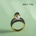 18k gold plated frog ring featuring a central white pearl and green zircon accents - Green / US 6