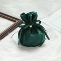 Dark green velvet drawstring candy bag with pearl decoration and silk ribbon - Dark Green