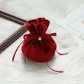 Red velvet wedding candy gift bag with silk ribbon bow and pearl bead accent - Burgundy
